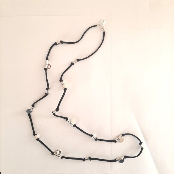 Chaps Black Cord Long Necklace with Silver Metal Accents/Beads - Picture 2 of 4